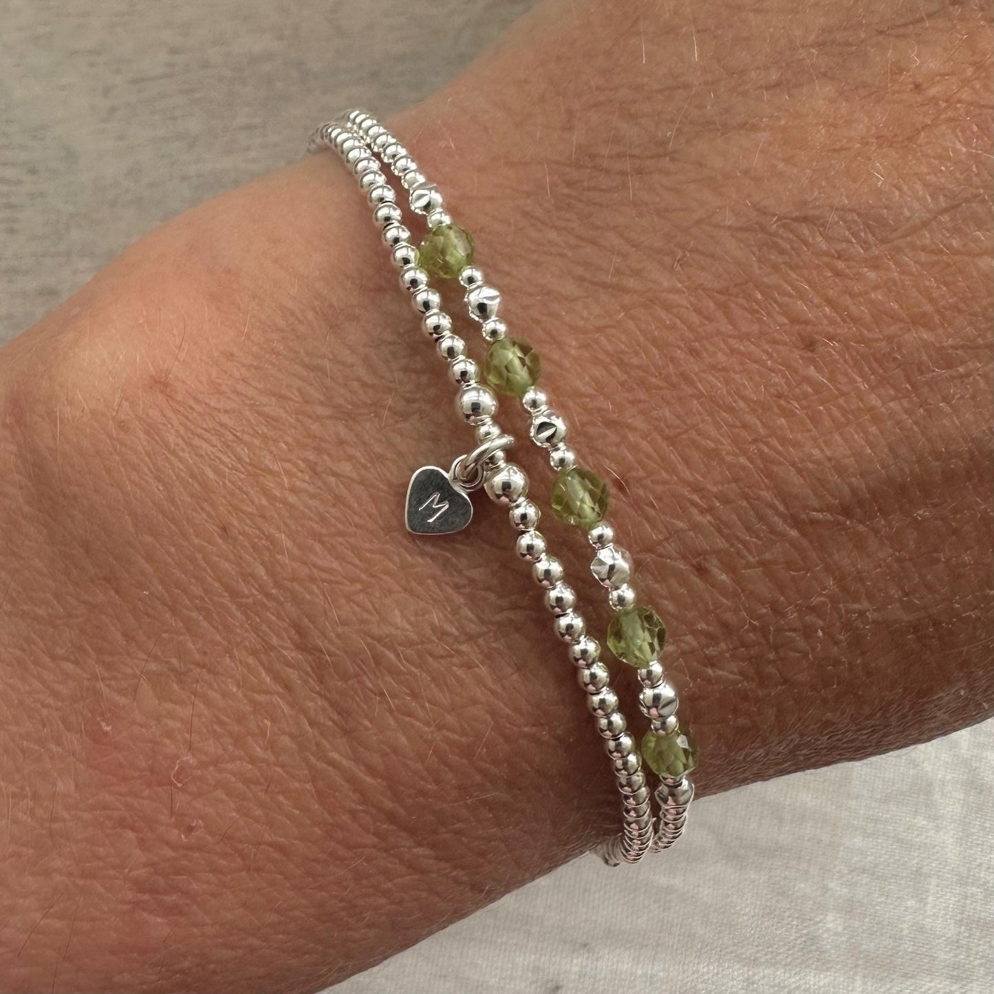 Personalised Peridot Bracelet Set, August Birthstone Jewellery