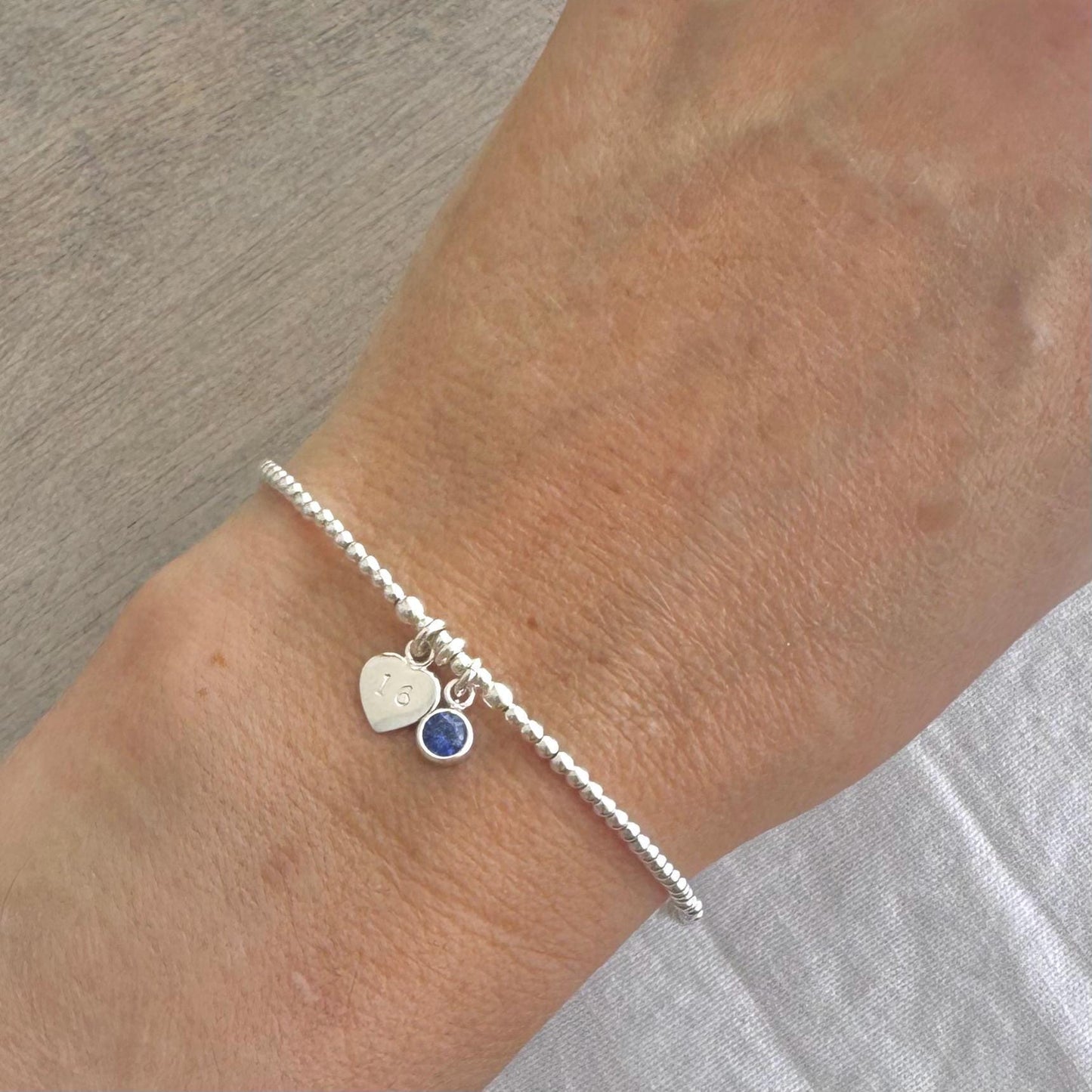 September Birthstone Bracelet, Milestone Birthday Gift with CZ or crystal in sterling silver for 16th 18th 21st 30th 40th 50th 60th women