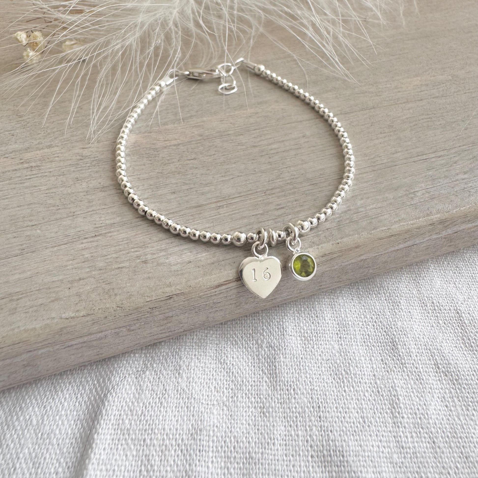 August Birthstone Bracelet, Milestone Birthday Gift with CZ or crystal in sterling silver for 16th 18th 21st 30th 40th 50th 60th for women