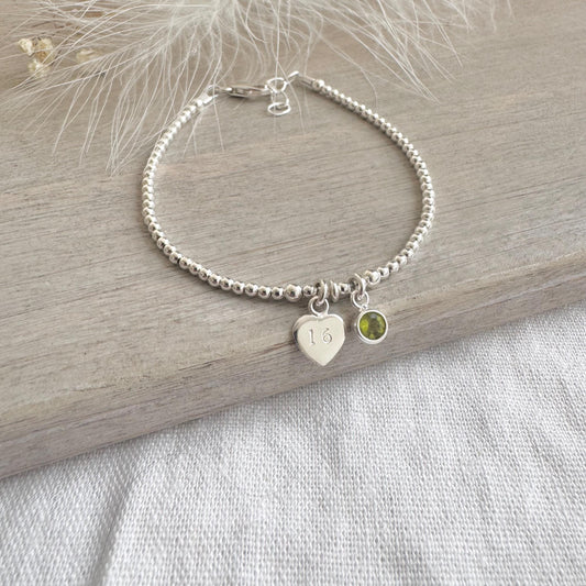 August Birthstone Bracelet, Milestone Birthday Gift with CZ or crystal in sterling silver for 16th 18th 21st 30th 40th 50th 60th for women
