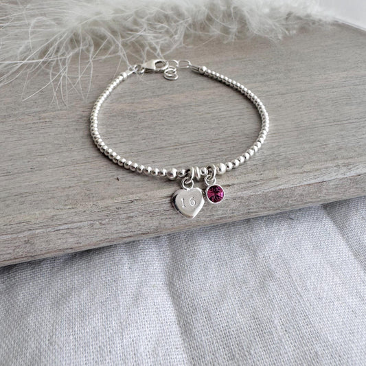 Oct Birthstone Bracelet, Milestone Birthday Gift with CZ or crystal in sterling silver for 16th 18th 21st 30th 40th 50th 60th for women