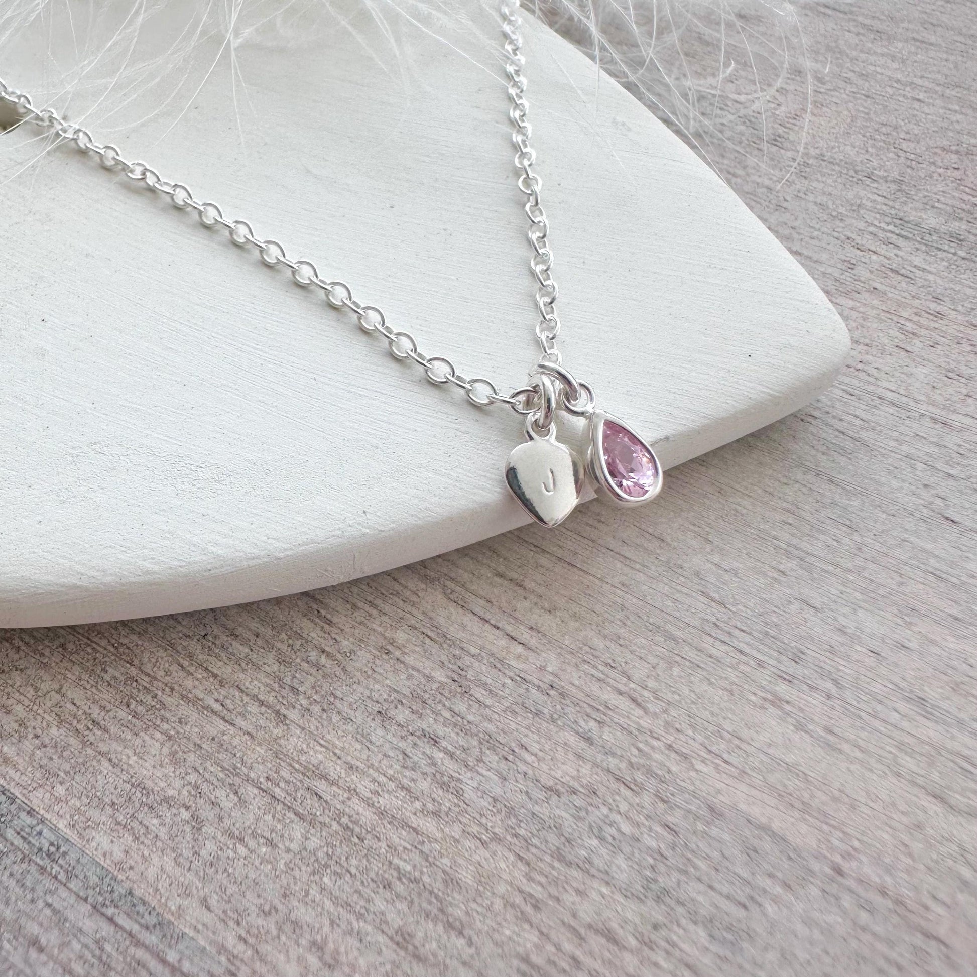 Personalised October Cubic zirconia Crystal Birthstone Initial Necklace, October Birthday gift for women