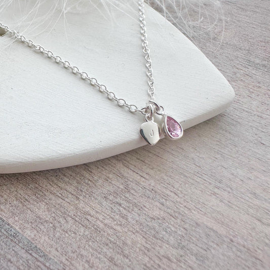 Personalised October Cubic zirconia Crystal Birthstone Initial Necklace, October Birthday gift for women