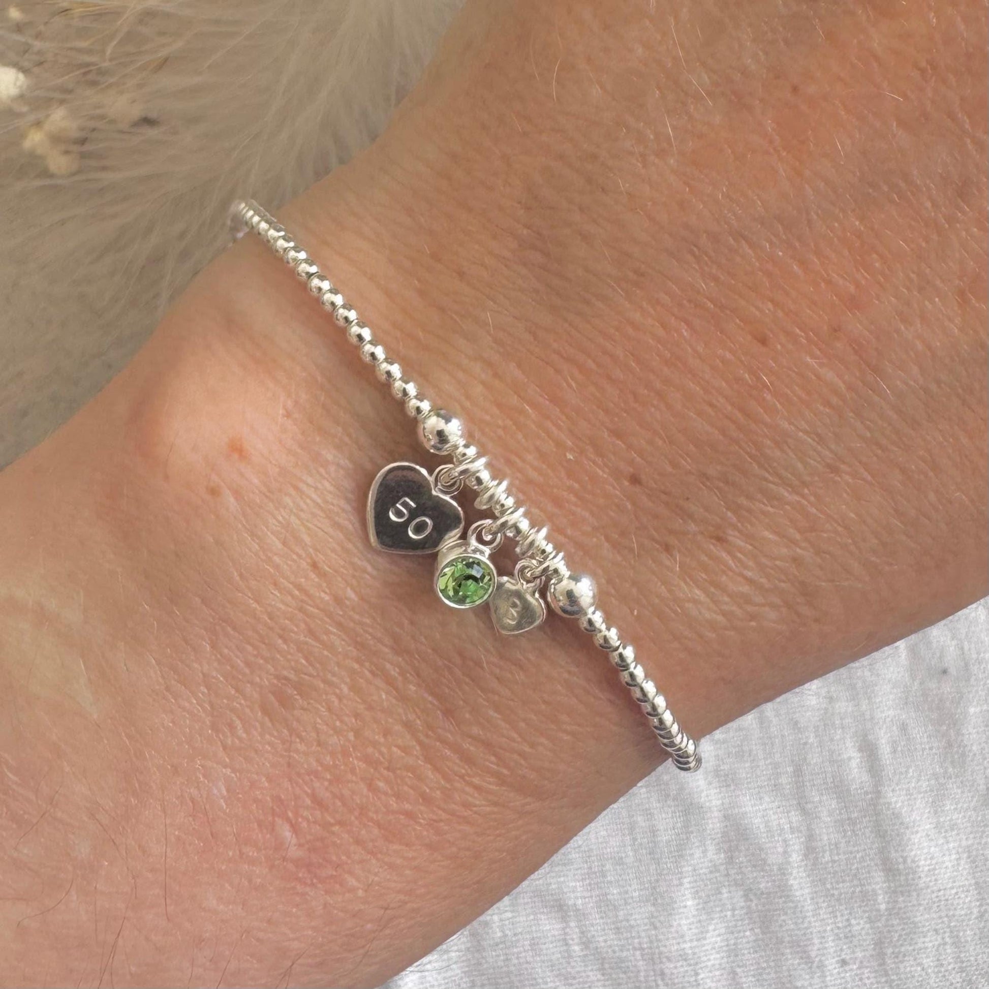 August Birthstone Bracelet for Milestone Birthday, Personalised Initial & Age in Sterling Silver for 16th 18th 21st 30th 40th or 50th