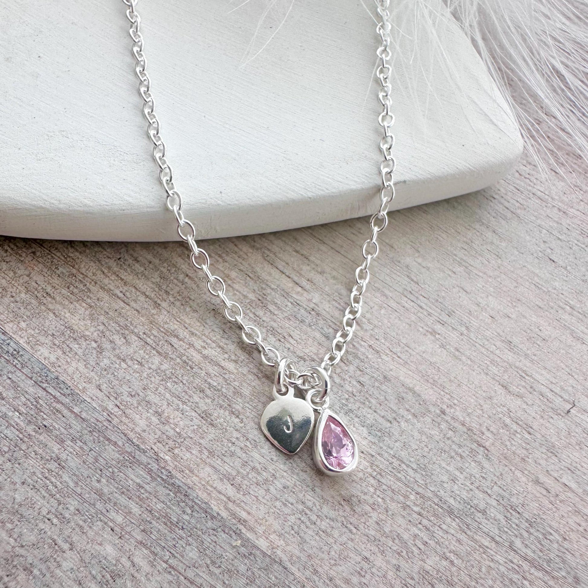 Personalised October Cubic zirconia Crystal Birthstone Initial Necklace, October Birthday gift for women
