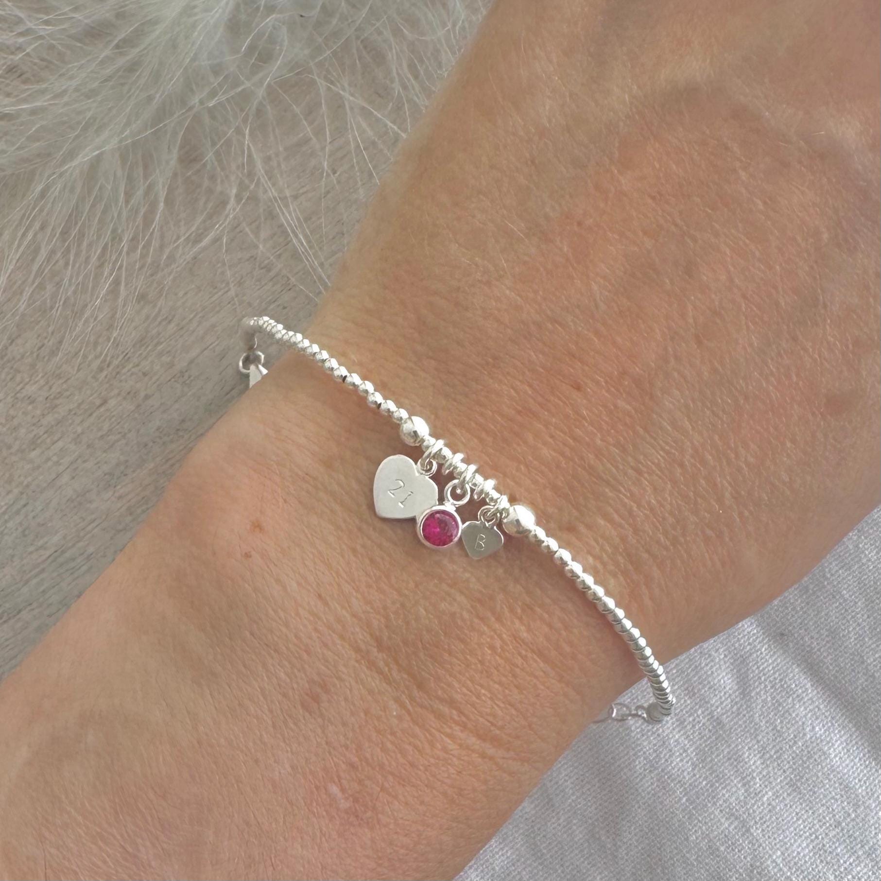 October Birthstone Bracelet for Milestone Birthday, Personalised Initial & Age in Sterling Silver for 16th 18th 21st 30th 40th or 50th