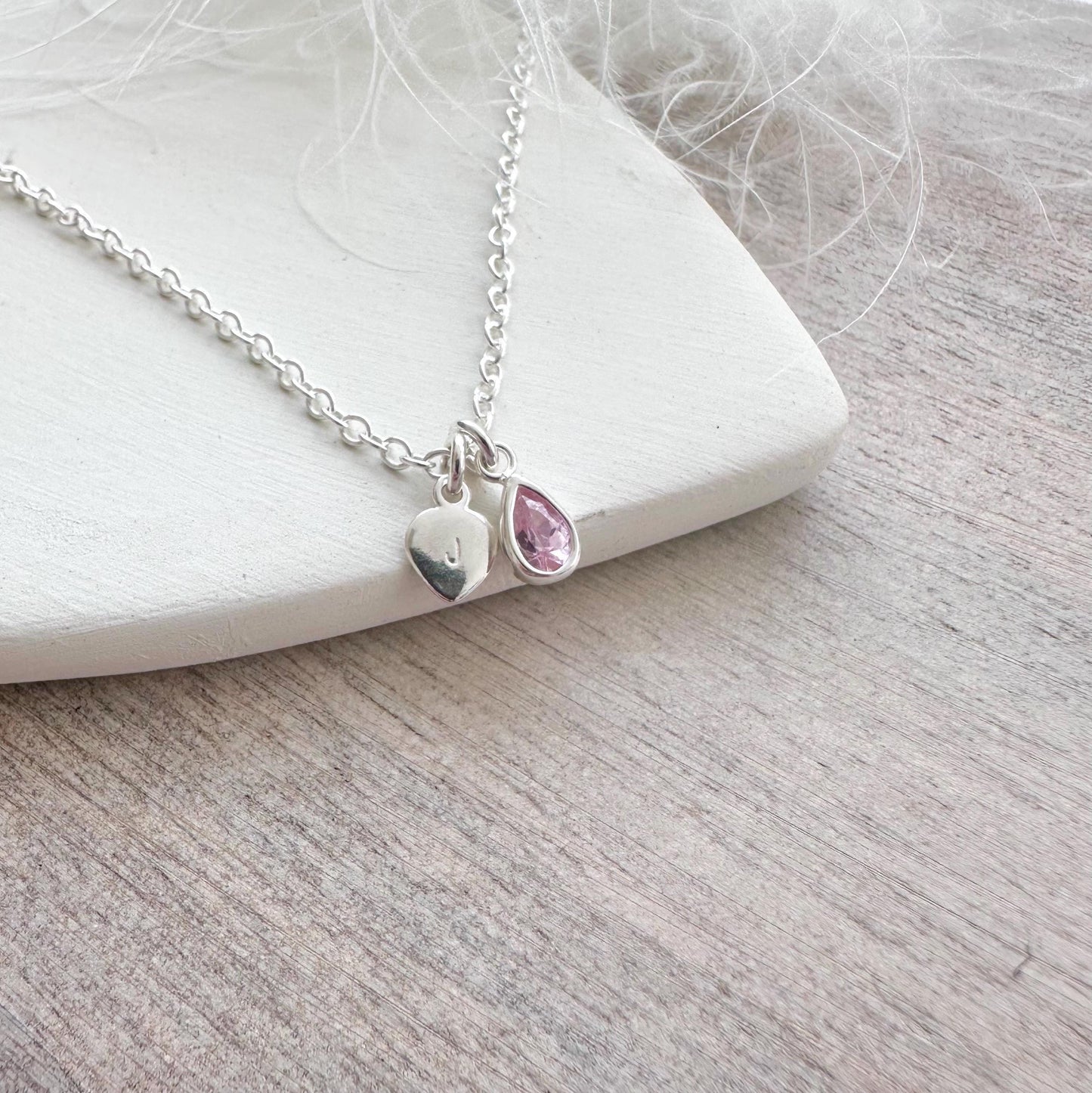 Personalised October Cubic zirconia Crystal Birthstone Initial Necklace, October Birthday gift for women