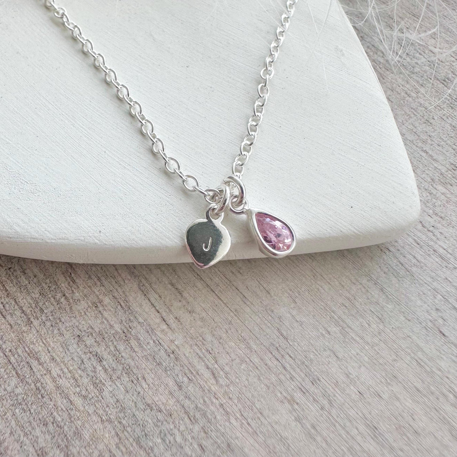 Personalised October Cubic zirconia Crystal Birthstone Initial Necklace, October Birthday gift for women