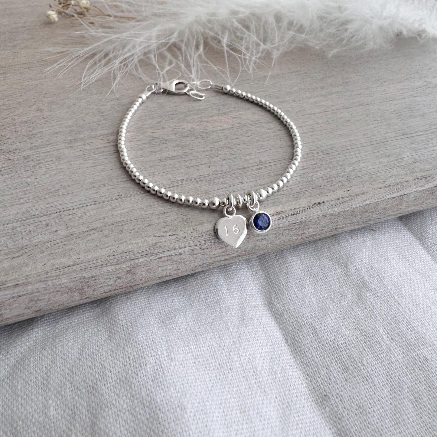 September Birthstone Bracelet, Milestone Birthday Gift with CZ or crystal in sterling silver for 16th 18th 21st 30th 40th 50th 60th women