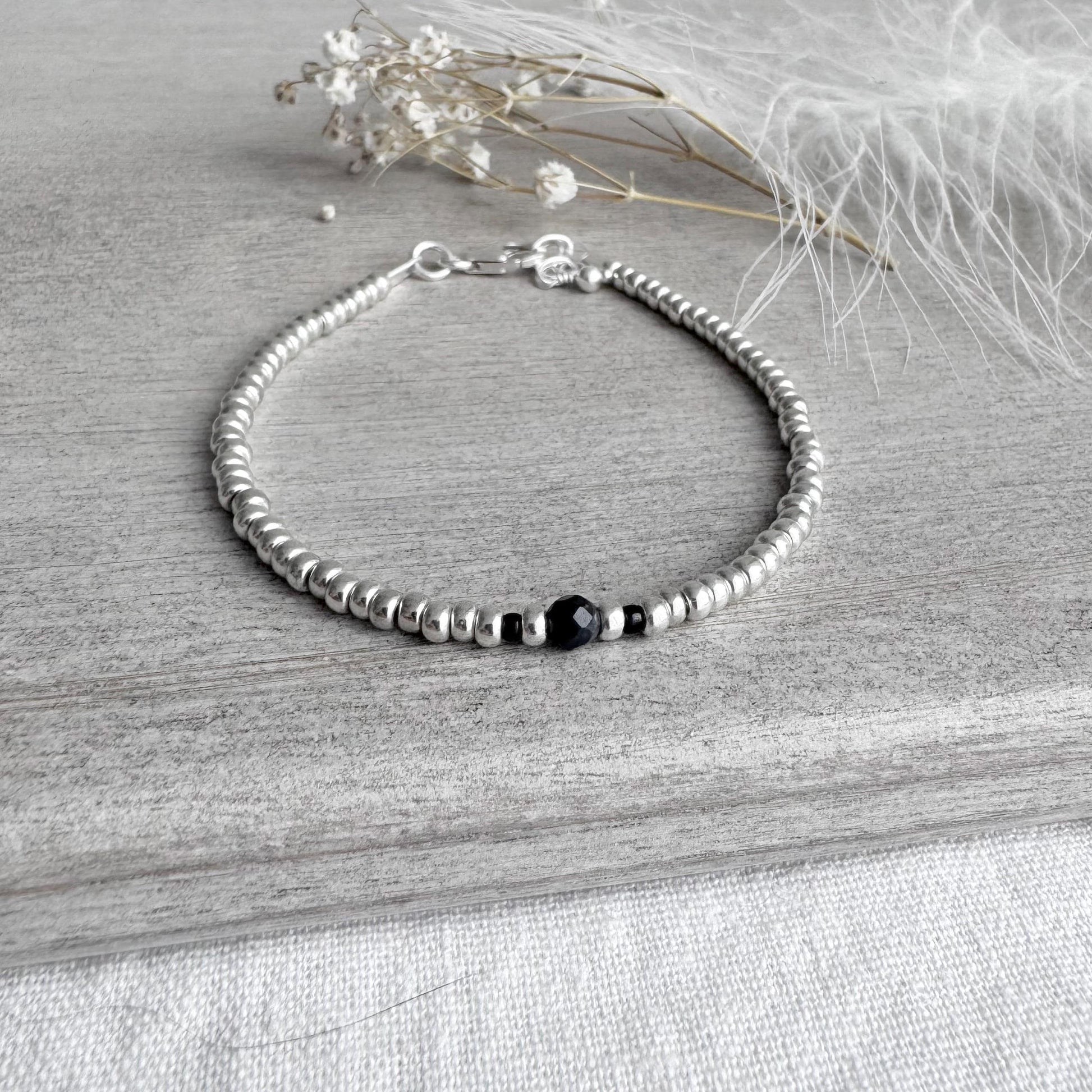 Dainty September Birthstone seed bead bracelet, Sapphire jewellery, September birthday gift