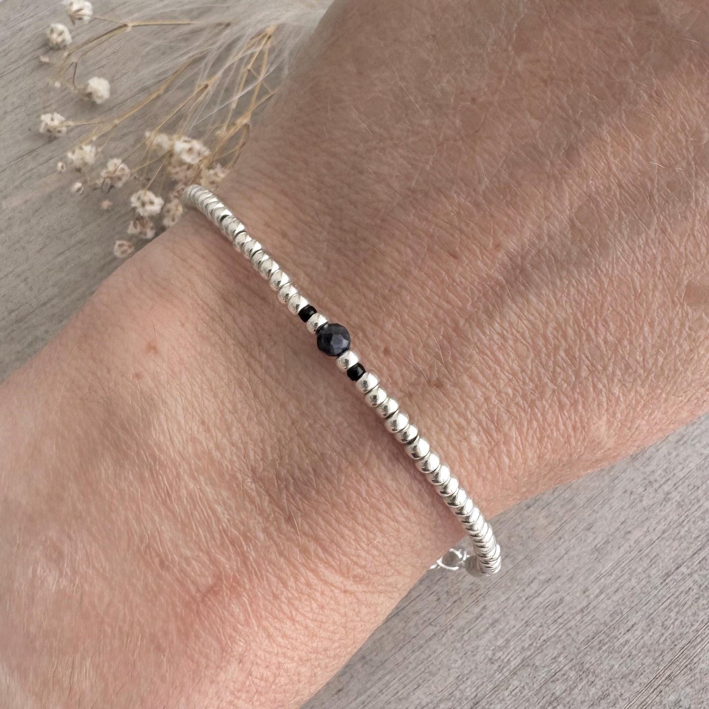 Dainty September Birthstone seed bead bracelet, Sapphire jewellery, September birthday gift
