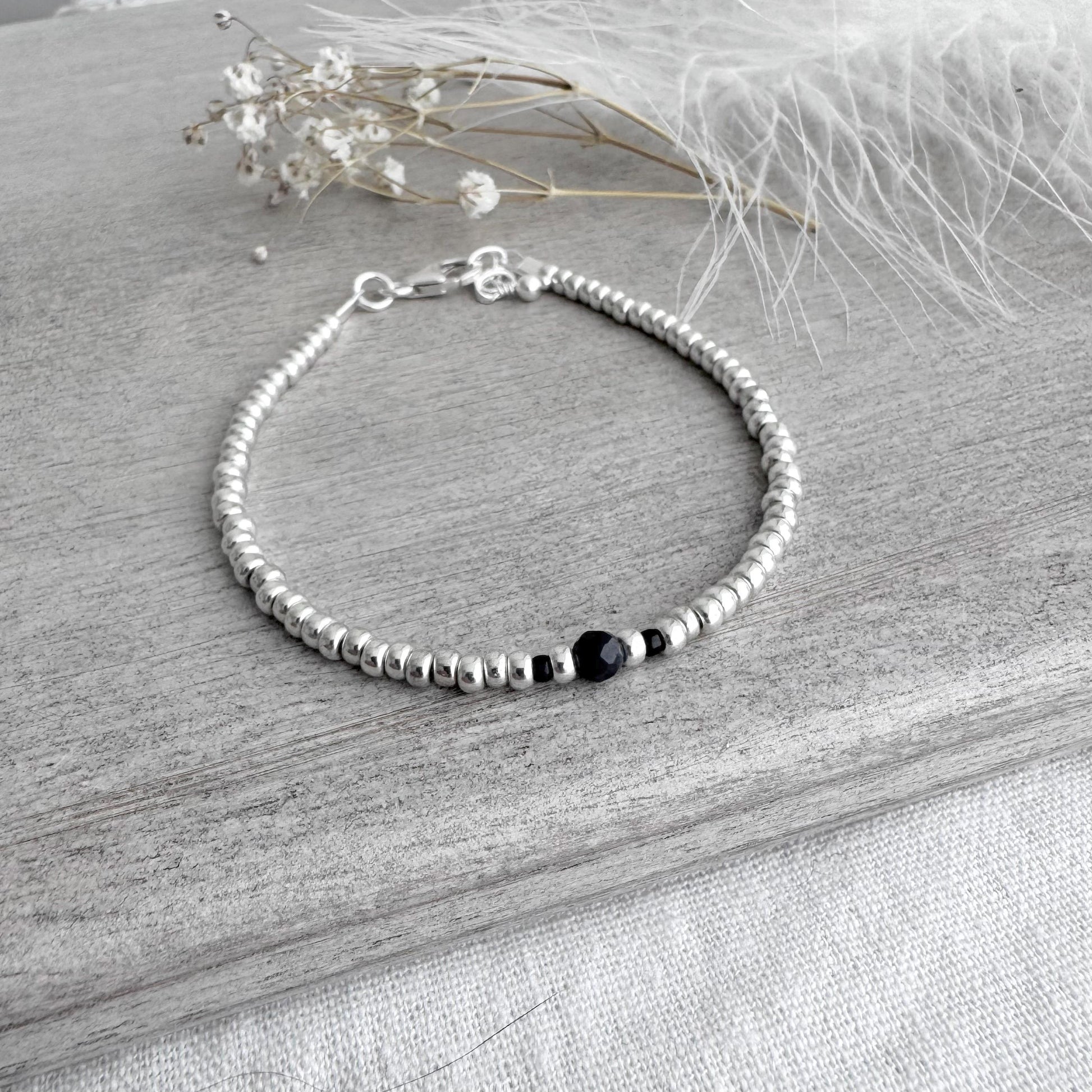 Dainty September Birthstone seed bead bracelet, Sapphire jewellery, September birthday gift