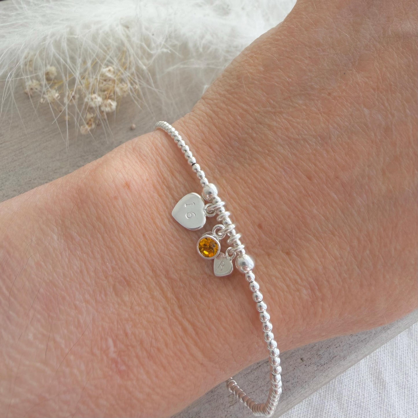 November Birthstone Bracelet for Milestone Birthday, Personalised Initial & Age in Sterling Silver for 18th 21st 30th 40th 50th 60th 70th