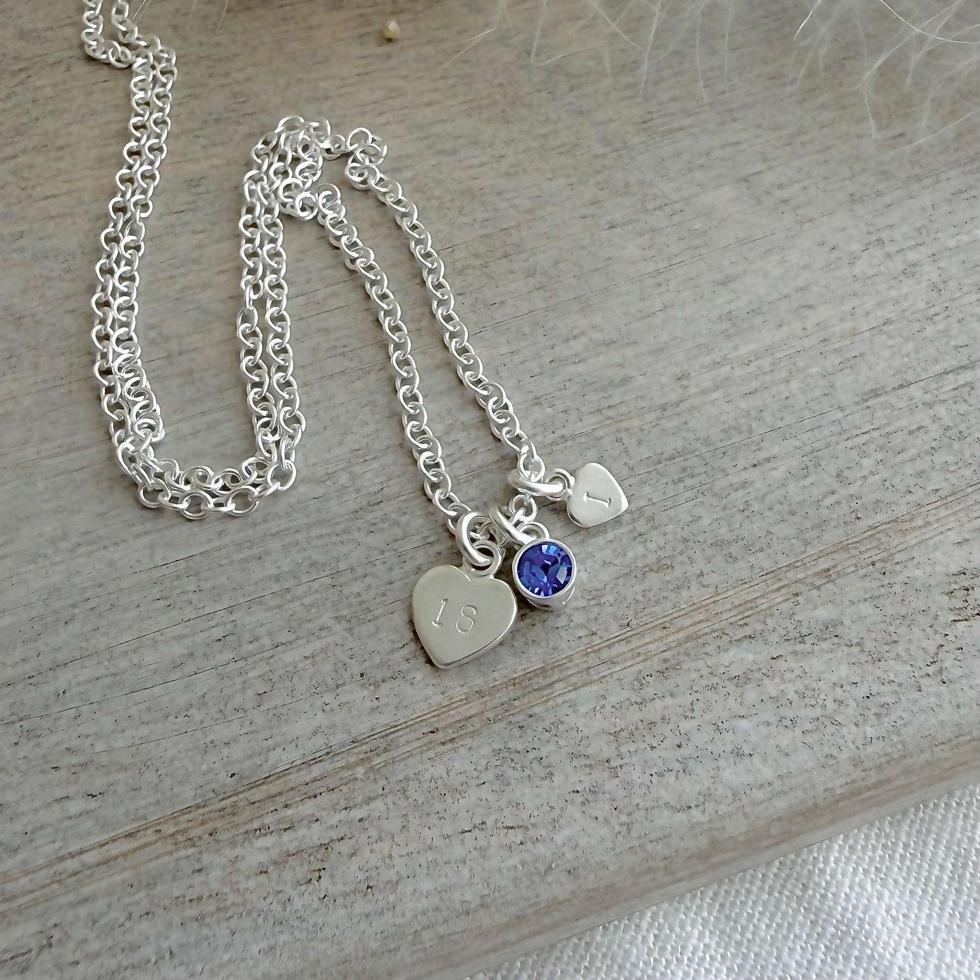 September Birthstone Necklace for Milestone Birthday, Personalised Initial & Age in Sterling Silver for 16th 18th 21st 30th 40th or 50th