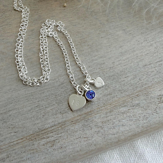 September Birthstone Necklace for Milestone Birthday, Personalised Initial & Age in Sterling Silver for 16th 18th 21st 30th 40th or 50th