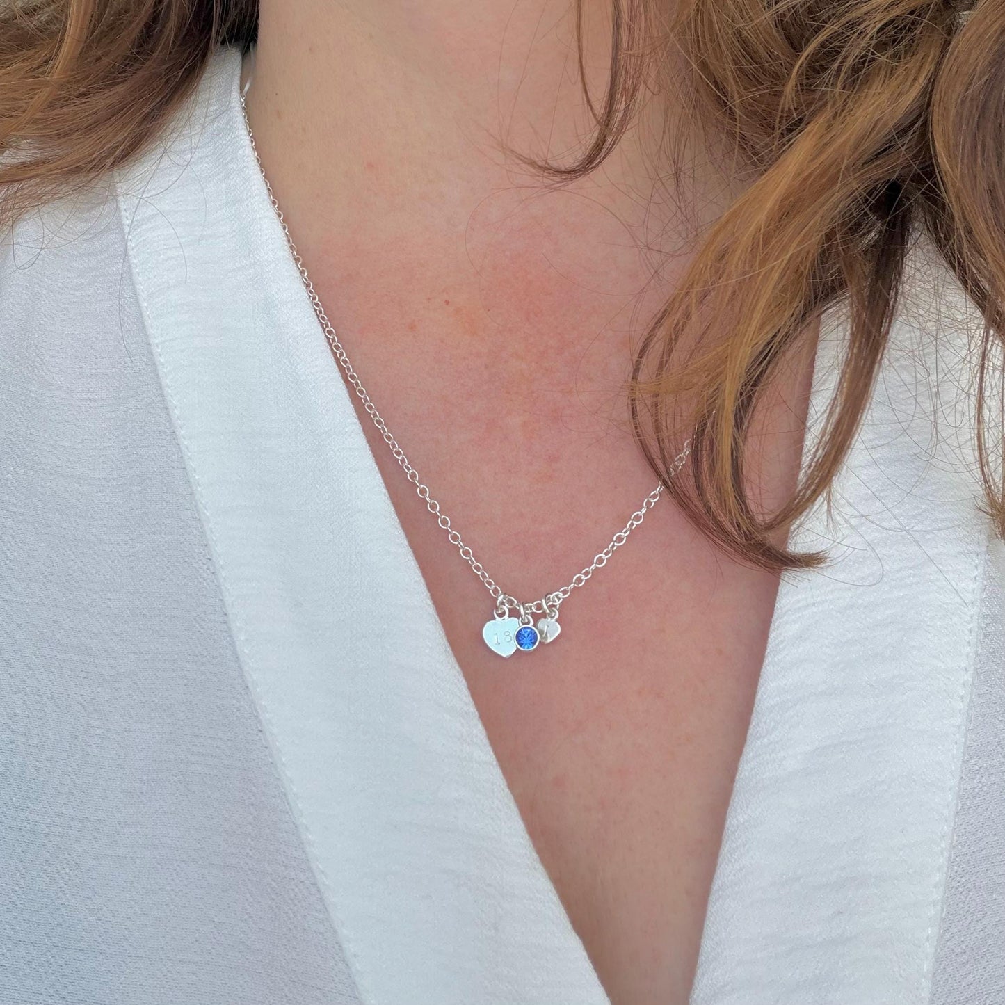 September Birthstone Necklace for Milestone Birthday, Personalised Initial & Age in Sterling Silver for 16th 18th 21st 30th 40th or 50th