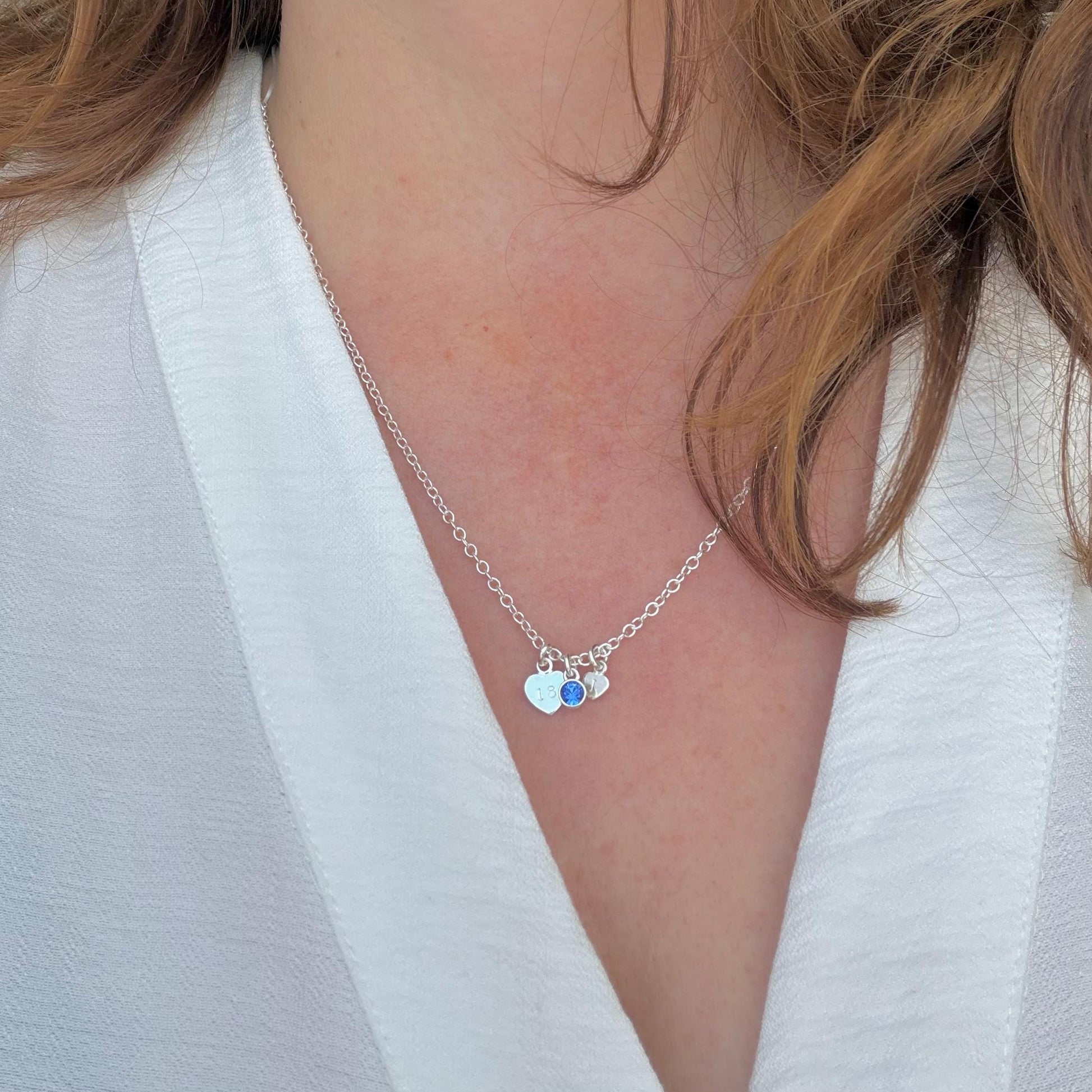 September Birthstone Necklace for Milestone Birthday, Personalised Initial & Age in Sterling Silver for 16th 18th 21st 30th 40th or 50th