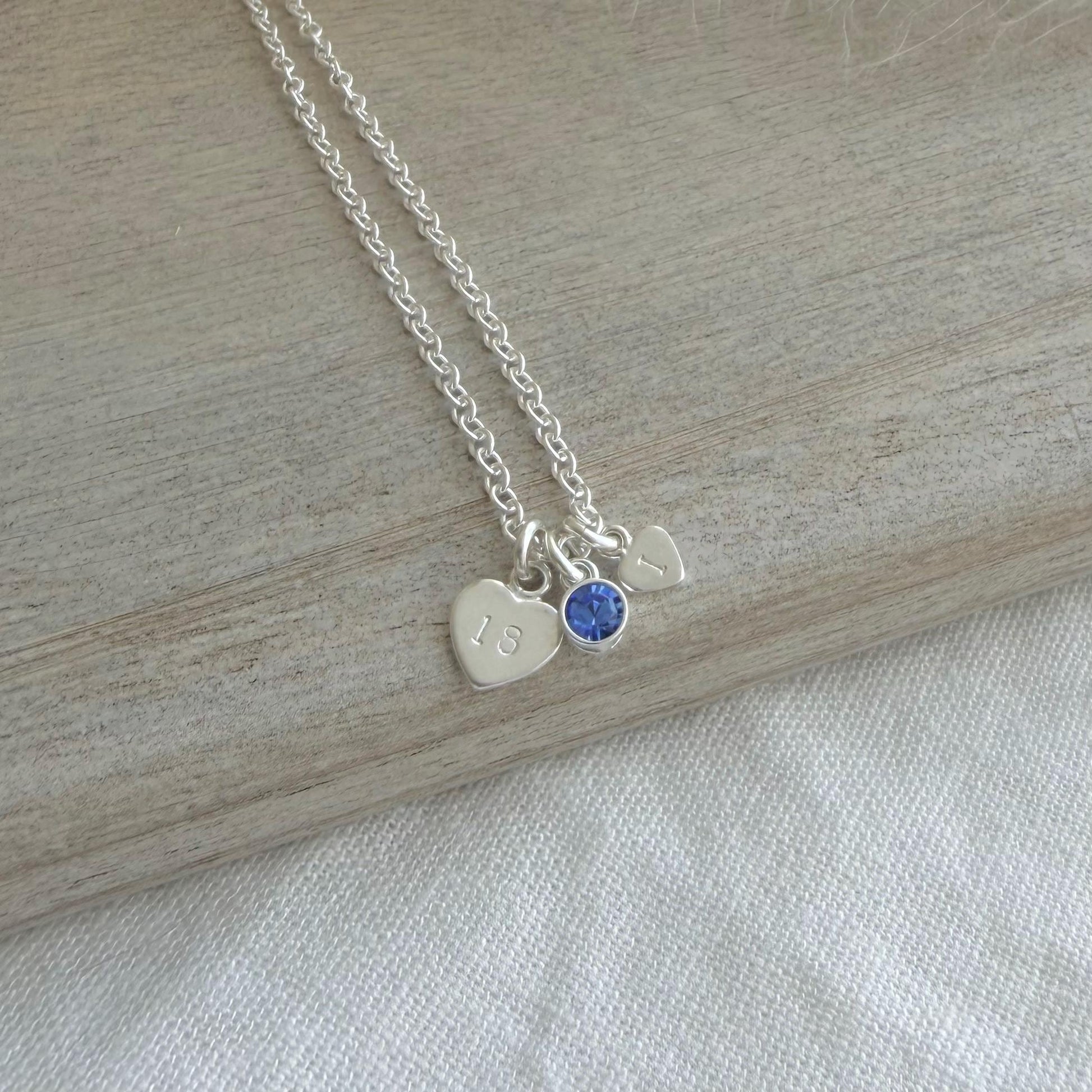 September Birthstone Necklace for Milestone Birthday, Personalised Initial & Age in Sterling Silver for 16th 18th 21st 30th 40th or 50th