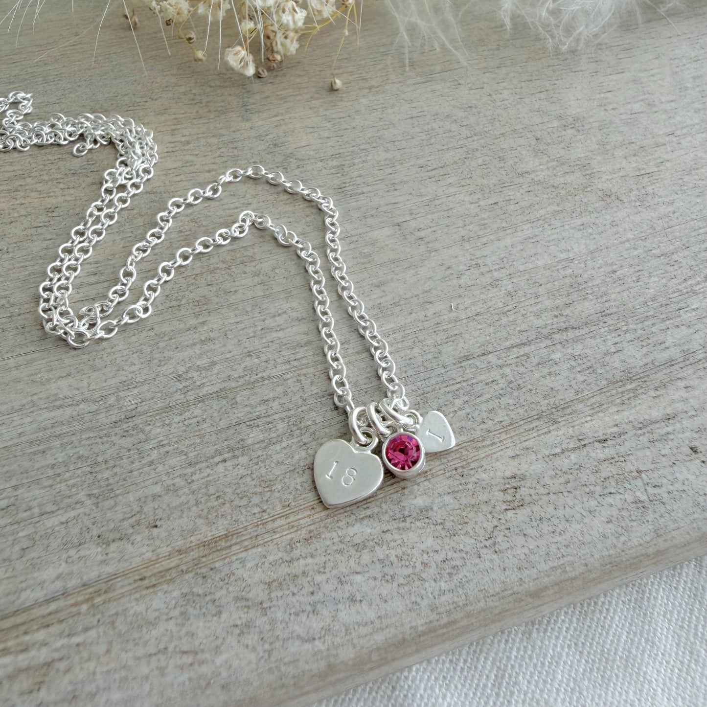 October Birthstone Necklace for Milestone Birthday, Personalised Initial & Age in Sterling Silver for 16th 18th 21st 30th 40th or 50th