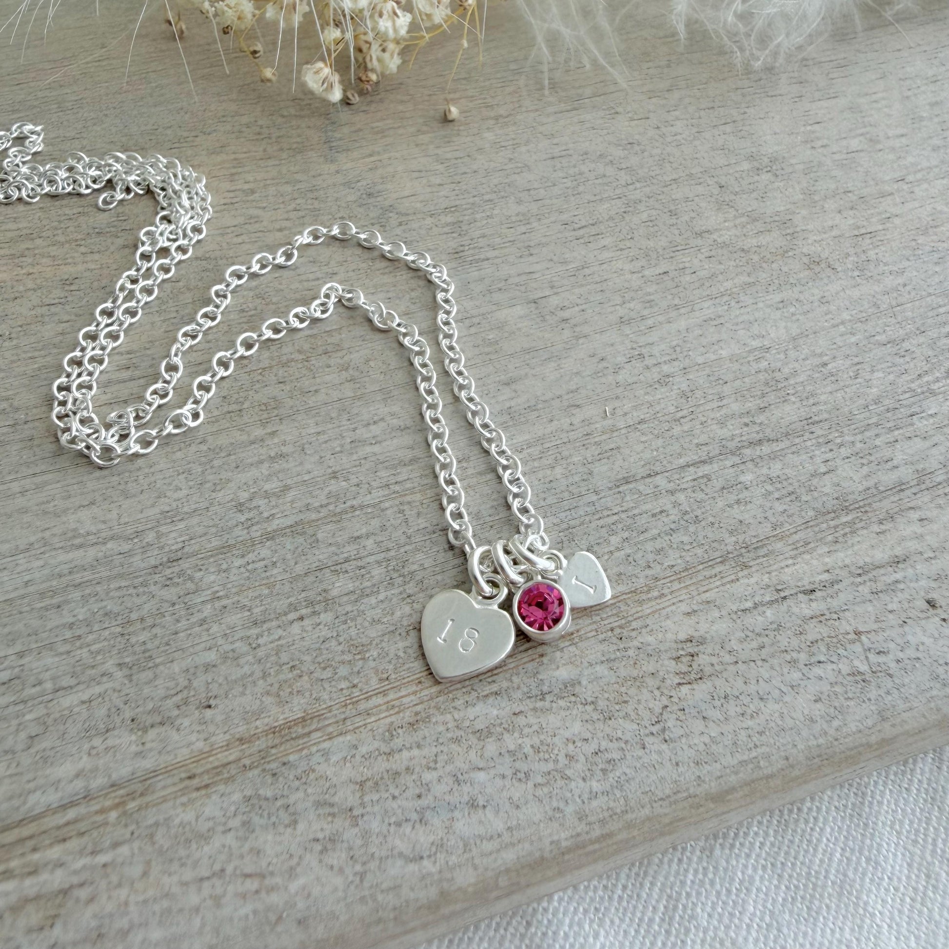 October Birthstone Necklace for Milestone Birthday, Personalised Initial & Age in Sterling Silver for 16th 18th 21st 30th 40th or 50th
