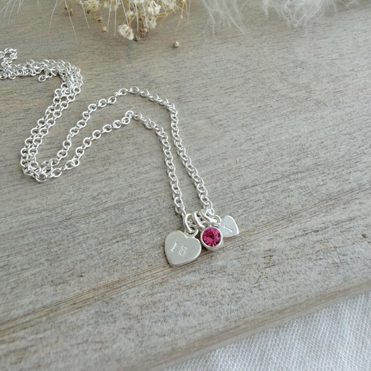 October Birthstone Necklace for Milestone Birthday, Personalised Initial & Age in Sterling Silver for 16th 18th 21st 30th 40th or 50th
