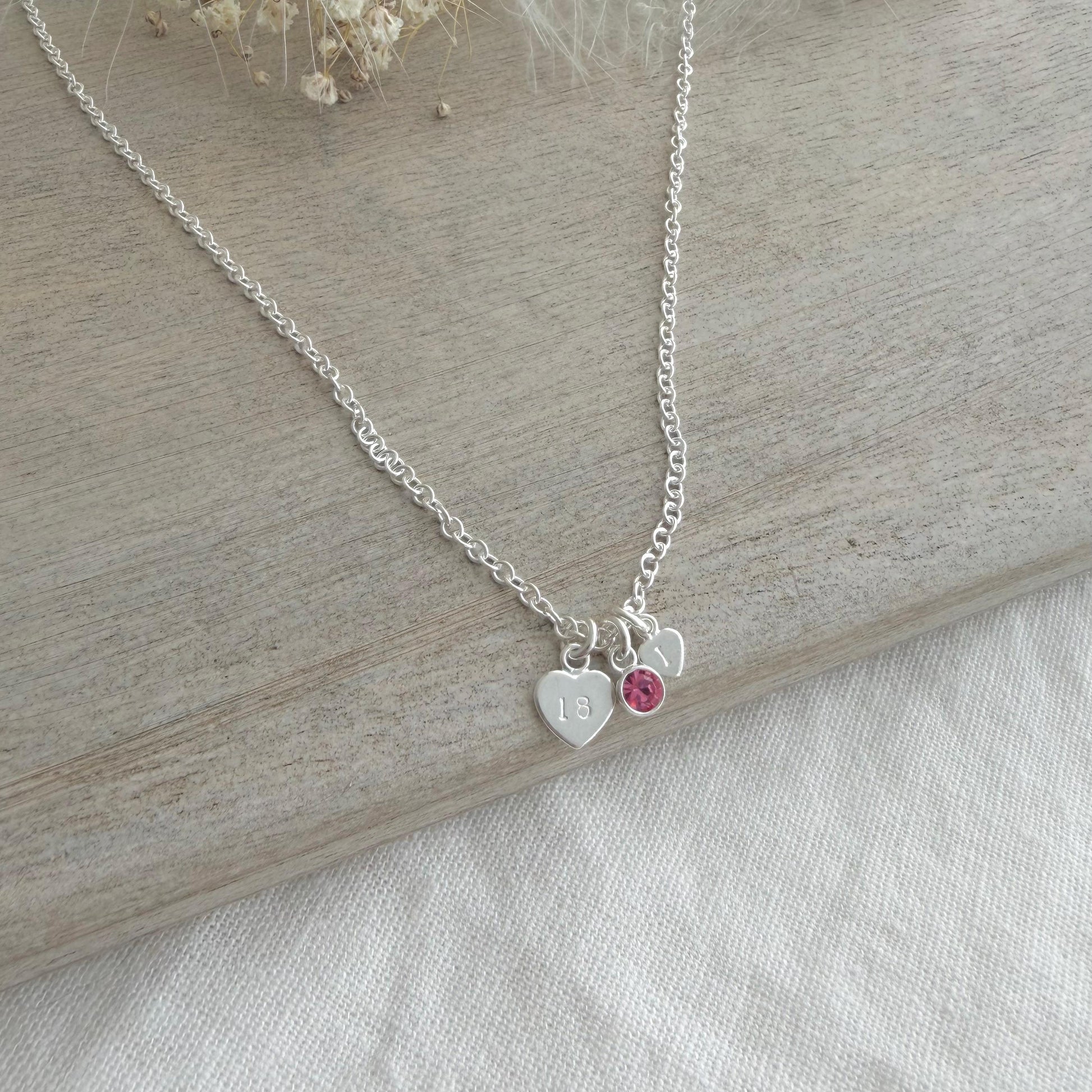 October Birthstone Necklace for Milestone Birthday, Personalised Initial & Age in Sterling Silver for 16th 18th 21st 30th 40th or 50th