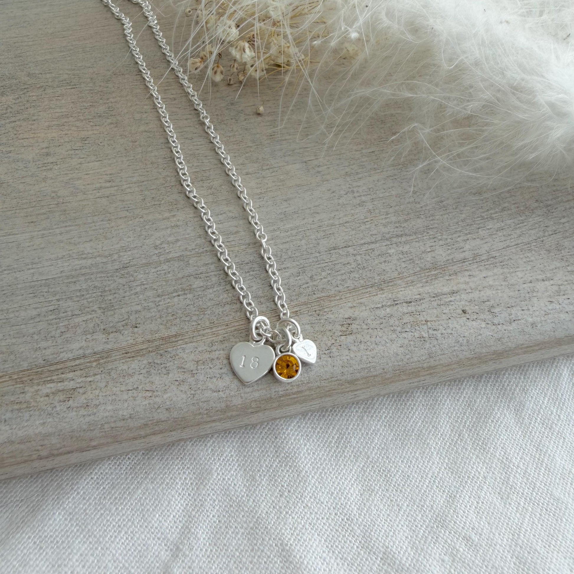 November Birthstone Necklace for Milestone Birthday, Personalised Initial & Age in Sterling Silver for 16th 18th 21st 30th 40th or 50th