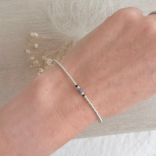 Dainty September Birthstone seed bead bracelet, Sapphire jewellery