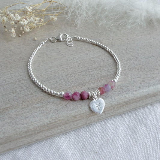 Personalised October Birthstone Bracelet, Pink Tourmaline Jewellery in Sterling Silver