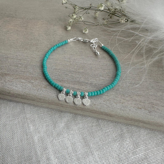 Dainty Personalised Seed Bead Bracelet with Family Initials, Minimalist Jewellery