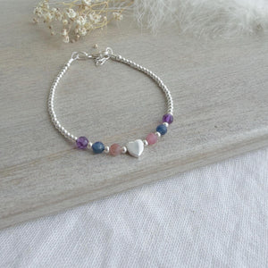 Personalised Family Birthstones Bracelet in Silver, Family Jewelry