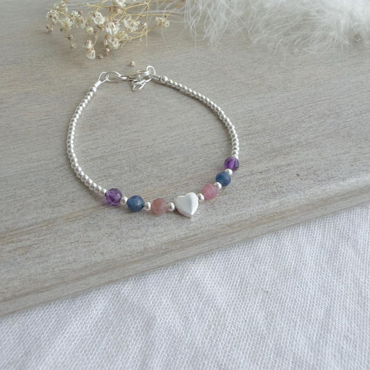 Personalised Family Birthstones Bracelet in Silver, Family Jewelry