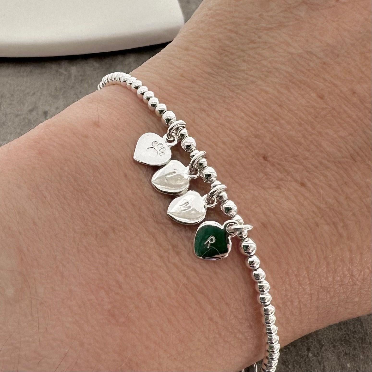 Paw Family and Pet Initials Personalised Bracelet sterling silver, Cat Dog lovers gift Dainty Jewellery