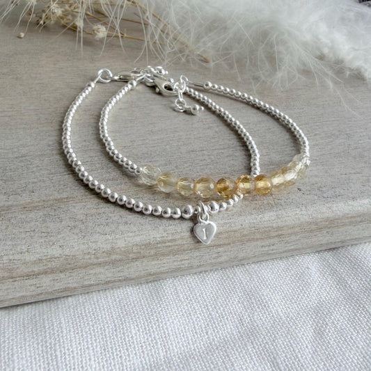 Personalised Citrine Bracelet Set, November Birthstone Jewellery