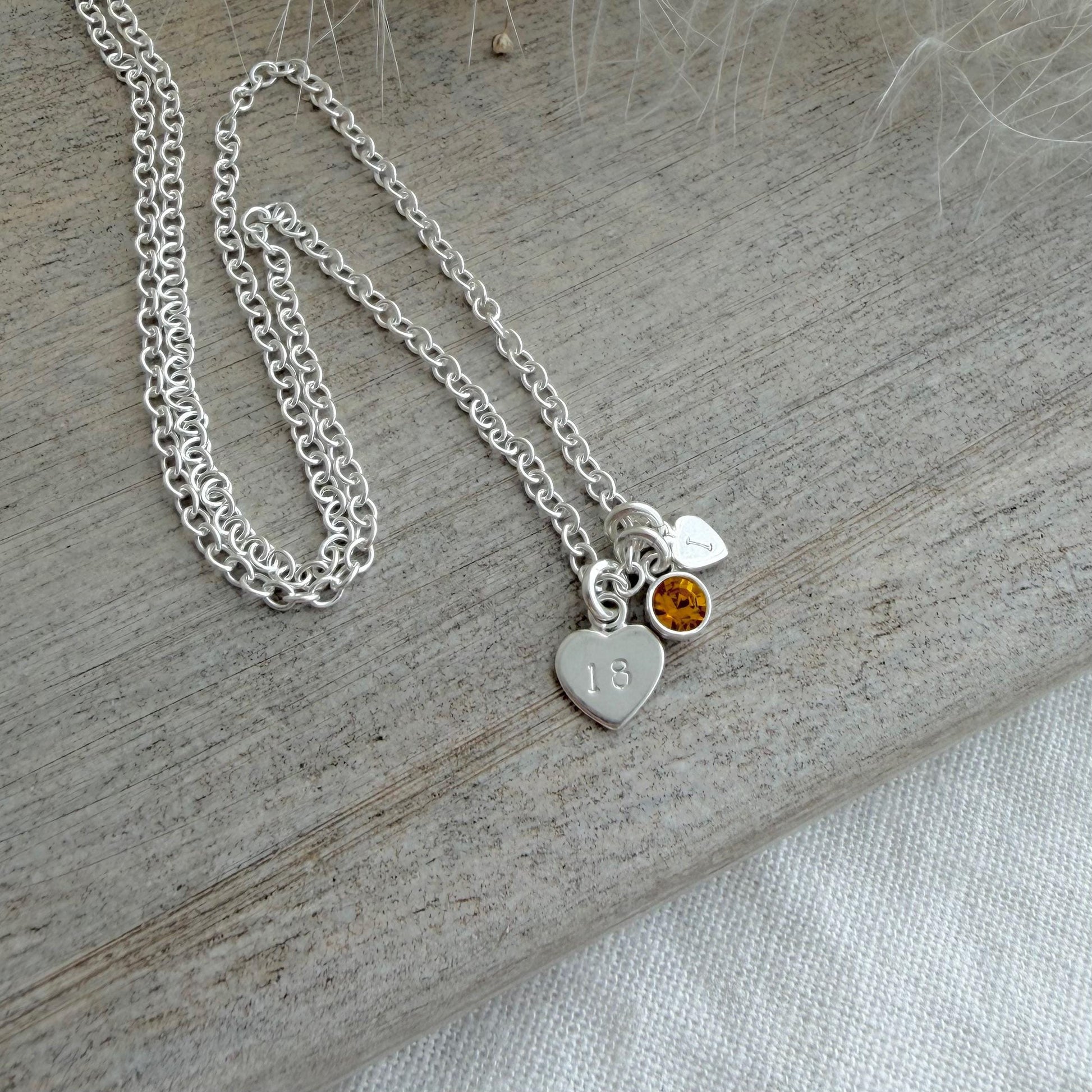 November Birthstone Necklace for Milestone Birthday, Personalised Initial & Age in Sterling Silver for 16th 18th 21st 30th 40th or 50th