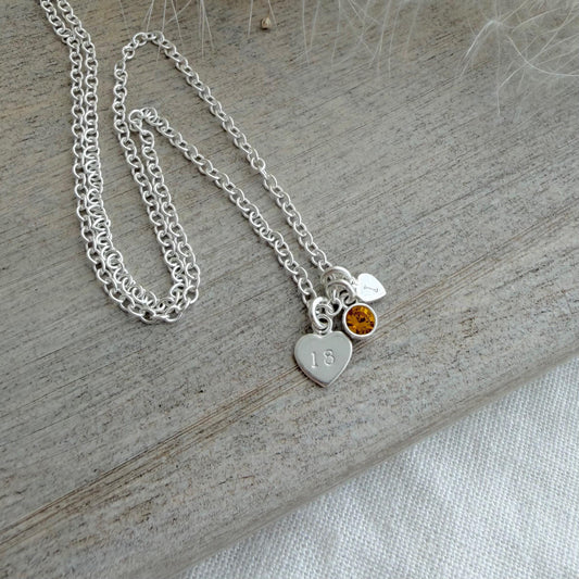 November Birthstone Necklace for Milestone Birthday, Personalised Initial & Age in Sterling Silver for 16th 18th 21st 30th 40th or 50th