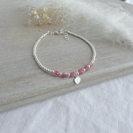 Personalised Tourmaline Bracelet, Dainty October Birthstone Jewellery in Sterling Silver