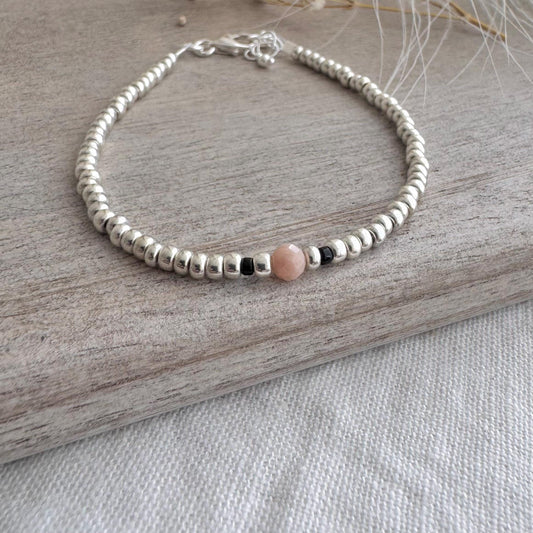 Dainty October Birthstone seed bead bracelet, Pink Opal jewellery