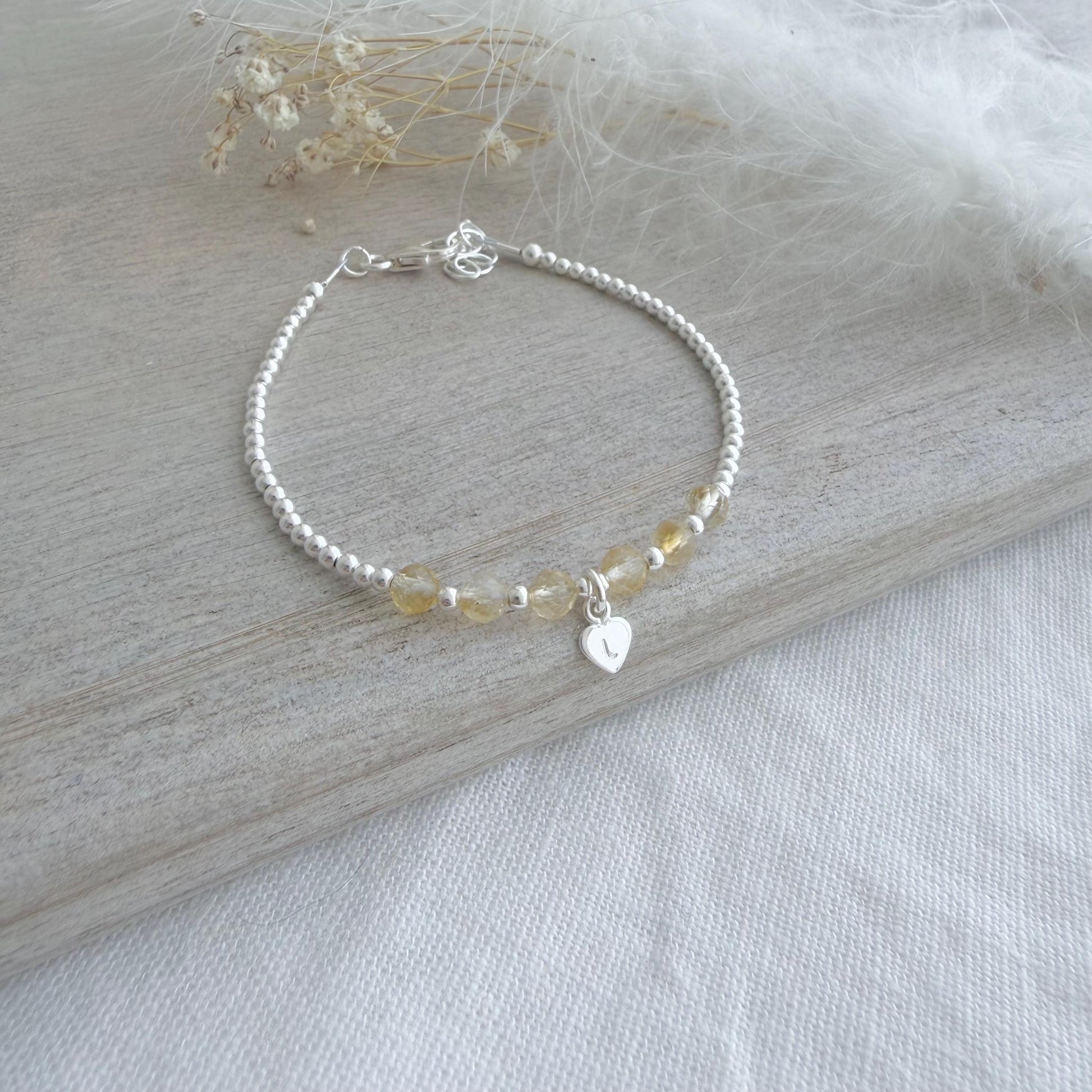 Personalised Citrine Bracelet, Dainty November Birthstone Jewellery in Sterling Silver