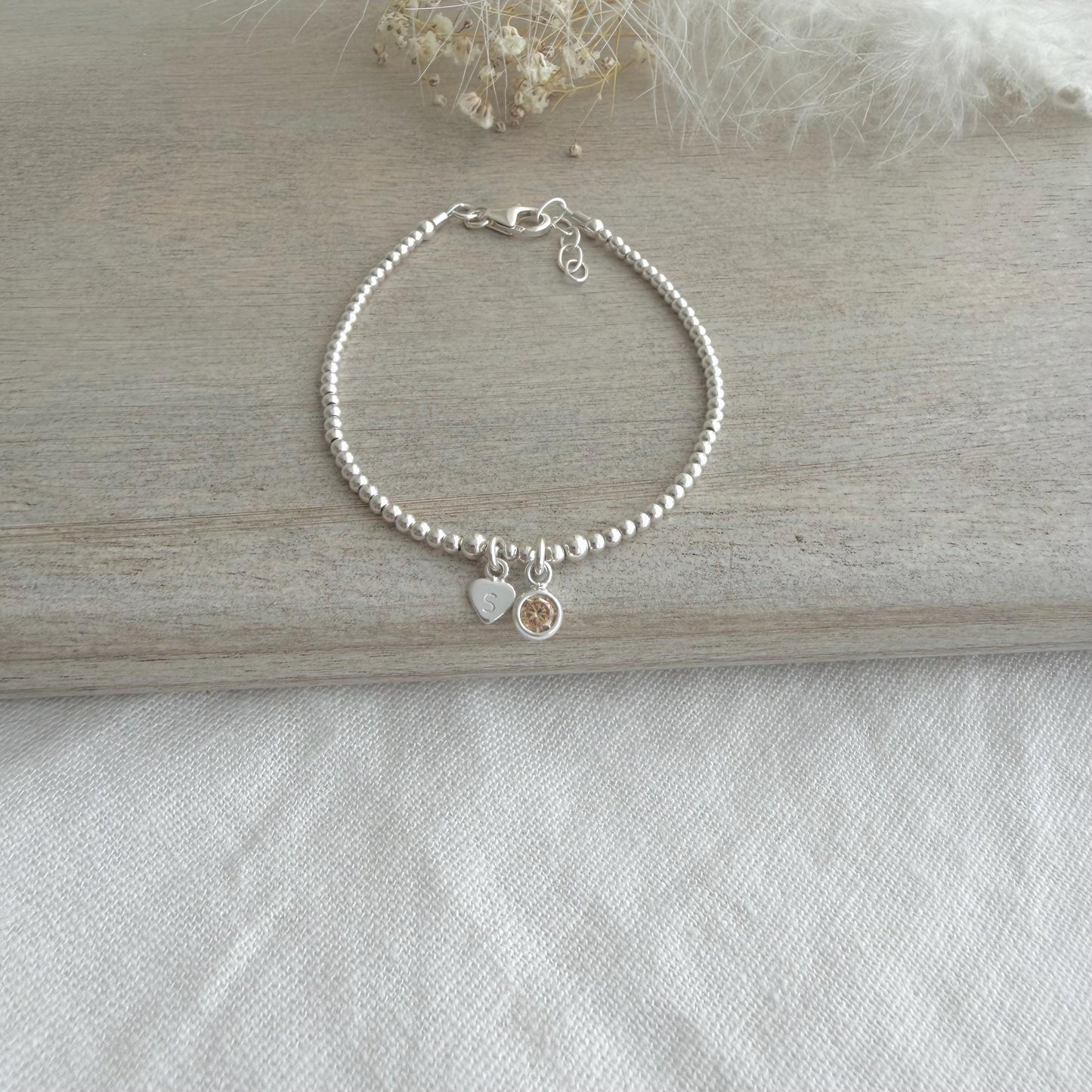 Dainty November Birthstone CZ Initial Bracelet, Personalised Jewellery