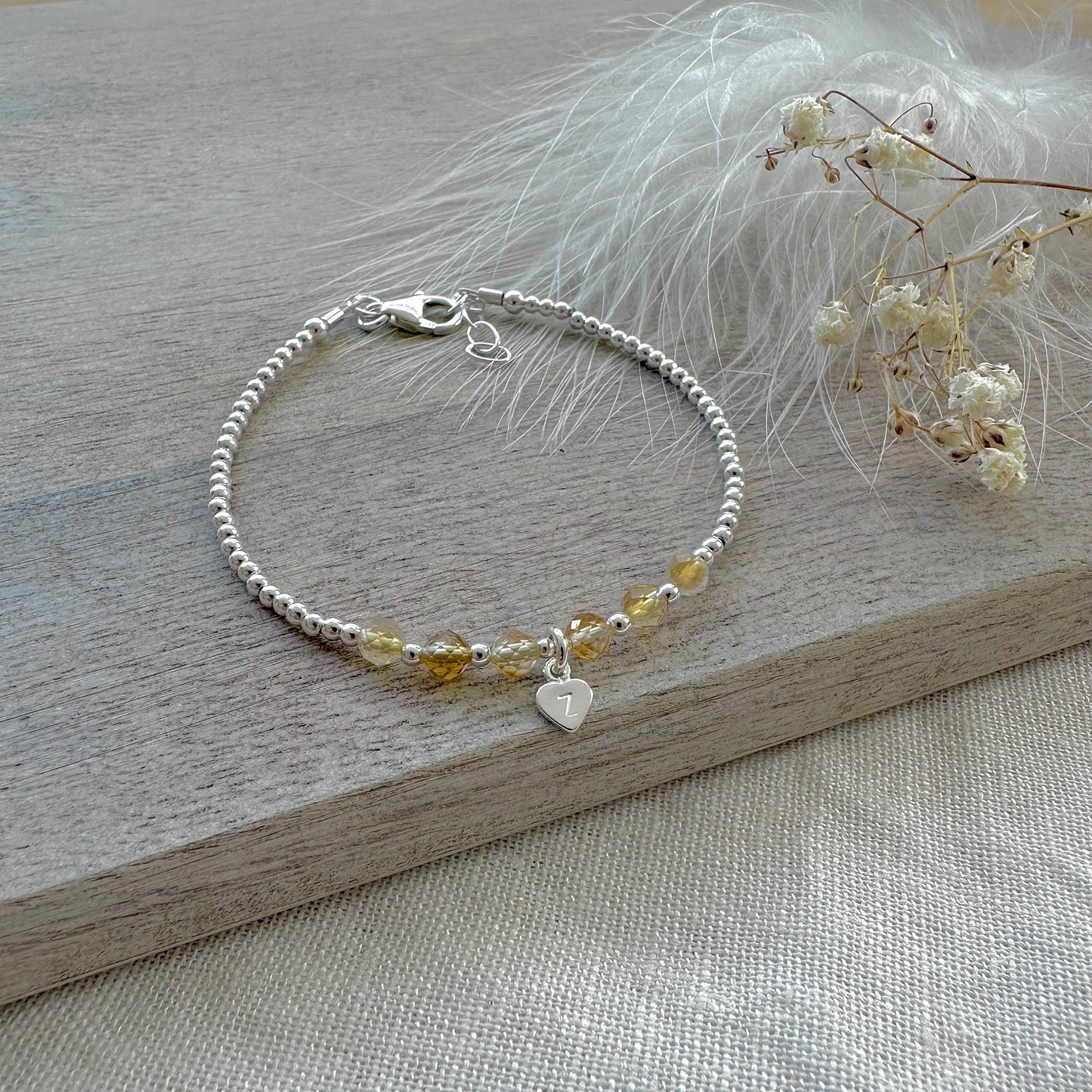Personalised Citrine Bracelet, Dainty November Birthstone Jewellery in Sterling Silver