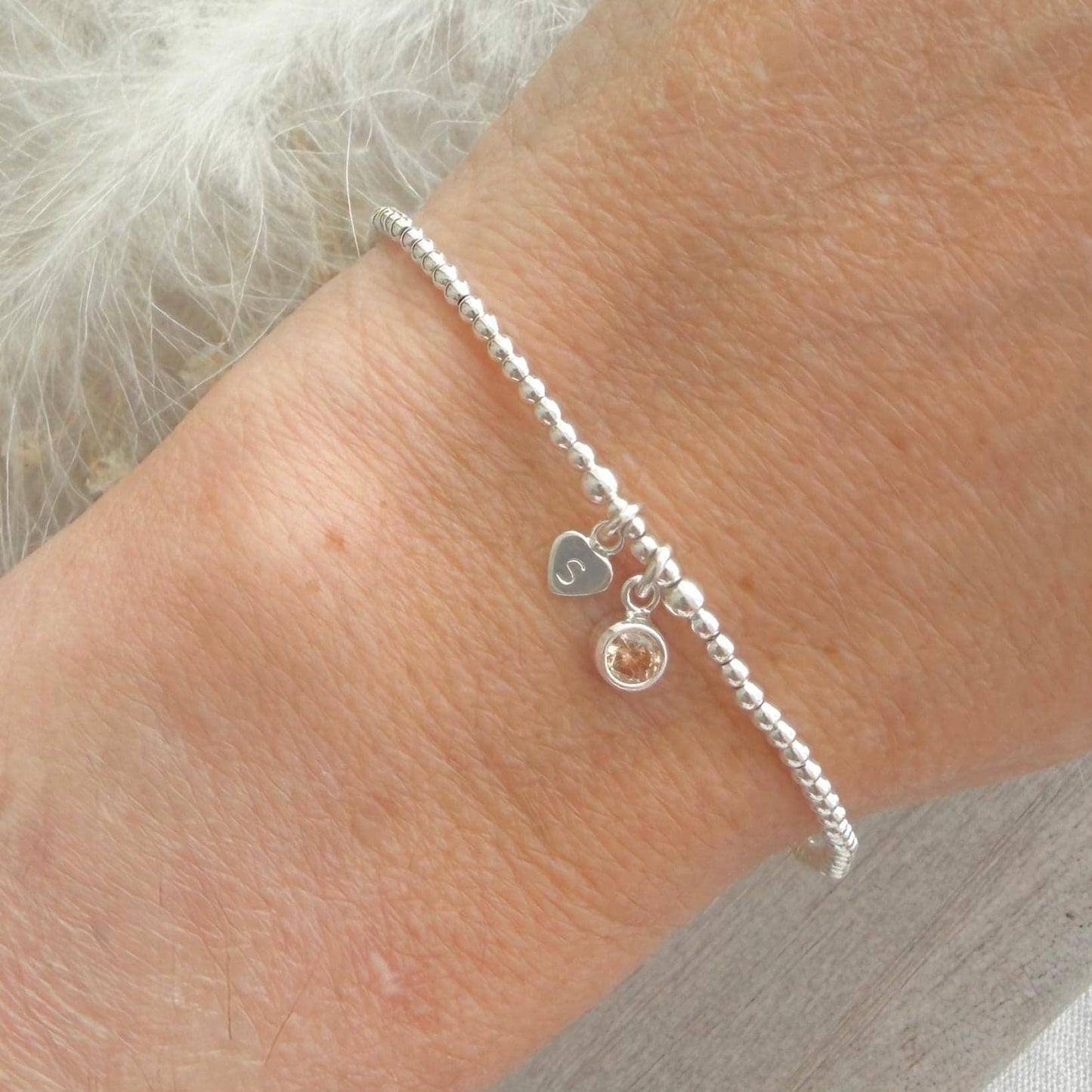 Dainty November Birthstone CZ Initial Bracelet, Personalised Jewellery