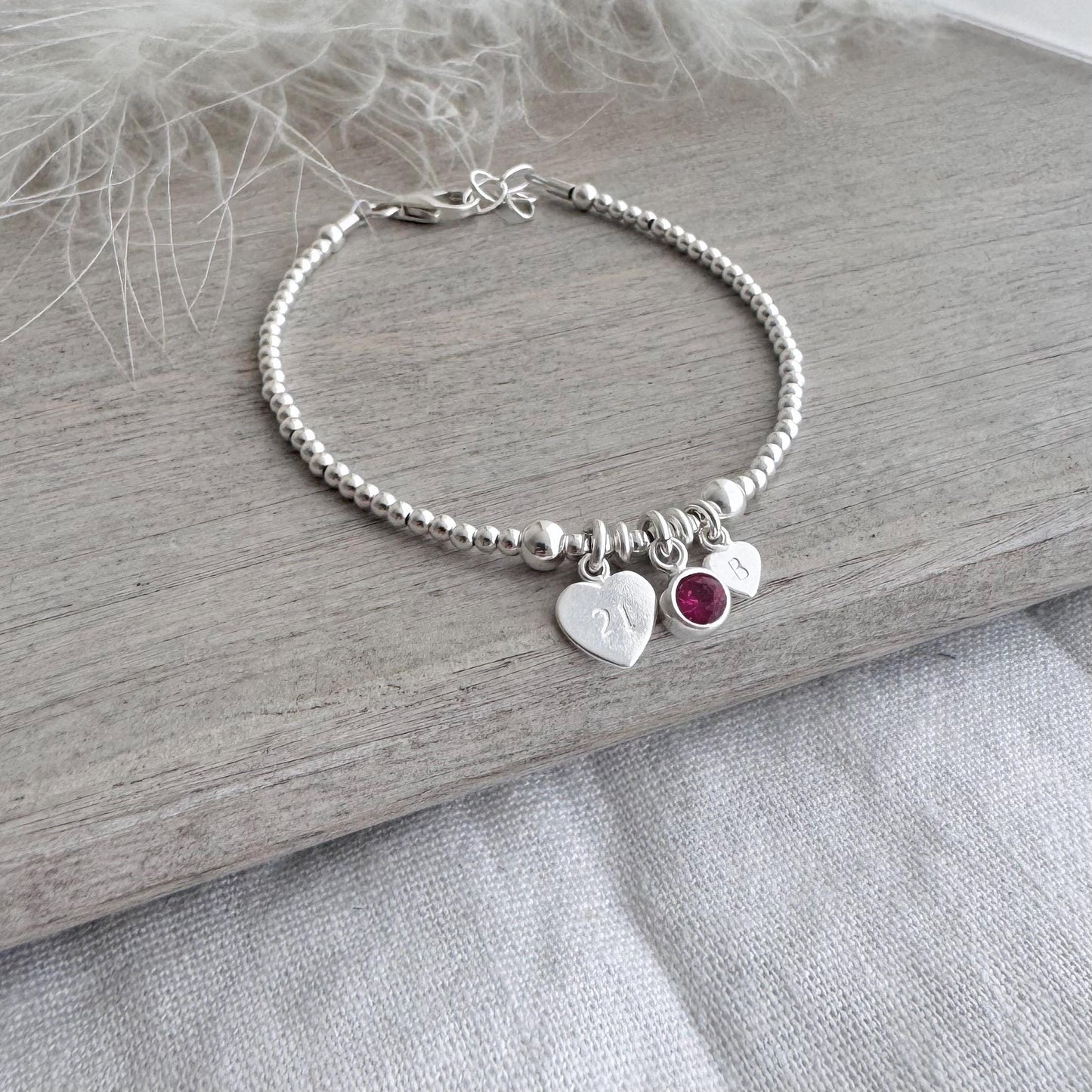 October Birthstone Bracelet for Milestone Birthday, Personalised Initial & Age in Sterling Silver for 16th 18th 21st 30th 40th or 50th