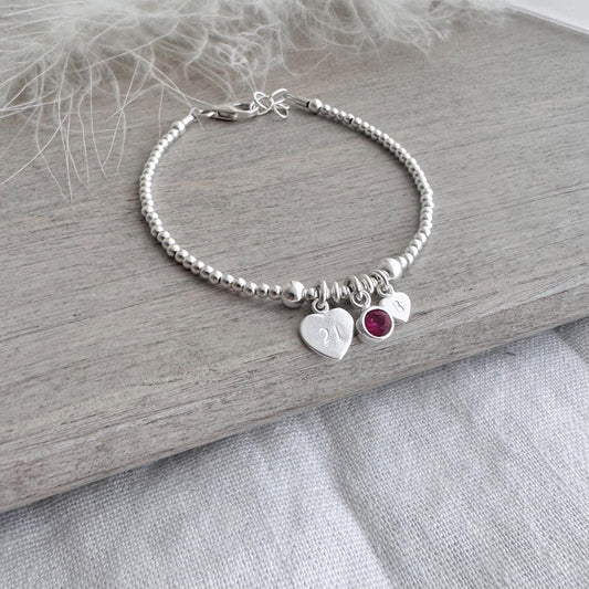 October Birthstone Bracelet for Milestone Birthday, Personalised Initial & Age in Sterling Silver for 16th 18th 21st 30th 40th or 50th