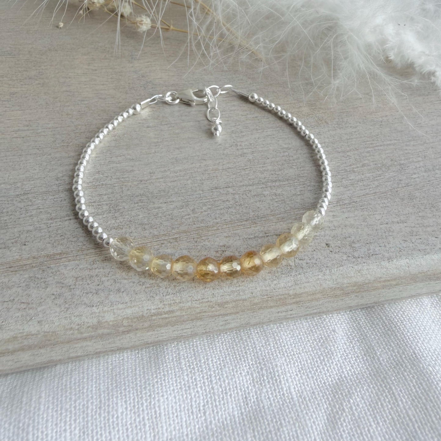 Citrine November Birthstone Bracelet, dainty stacking bracelet in sterling silver