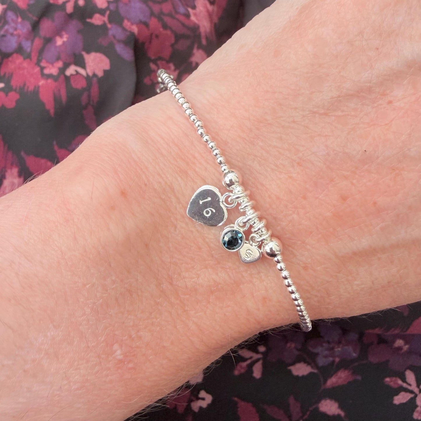 December Birthstone Bracelet, Personalised Sterling Silver Initial & Age Charm Gift for 18th 21st 30th 40th 50th 60th 70th Birthday