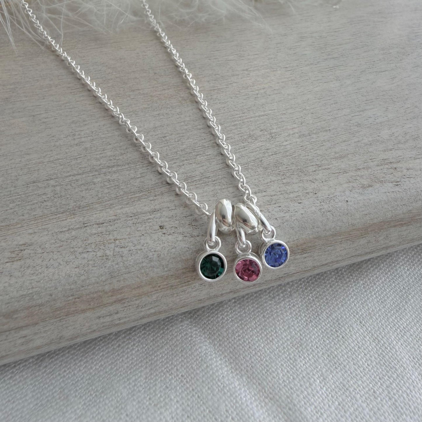 Dainty Family Birthstone Charm Necklace in Sterling Silver