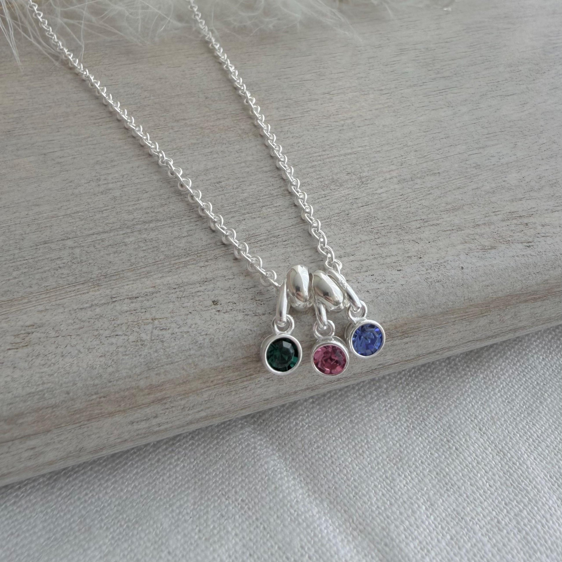 Dainty Family Birthstone Charm Necklace in Sterling Silver