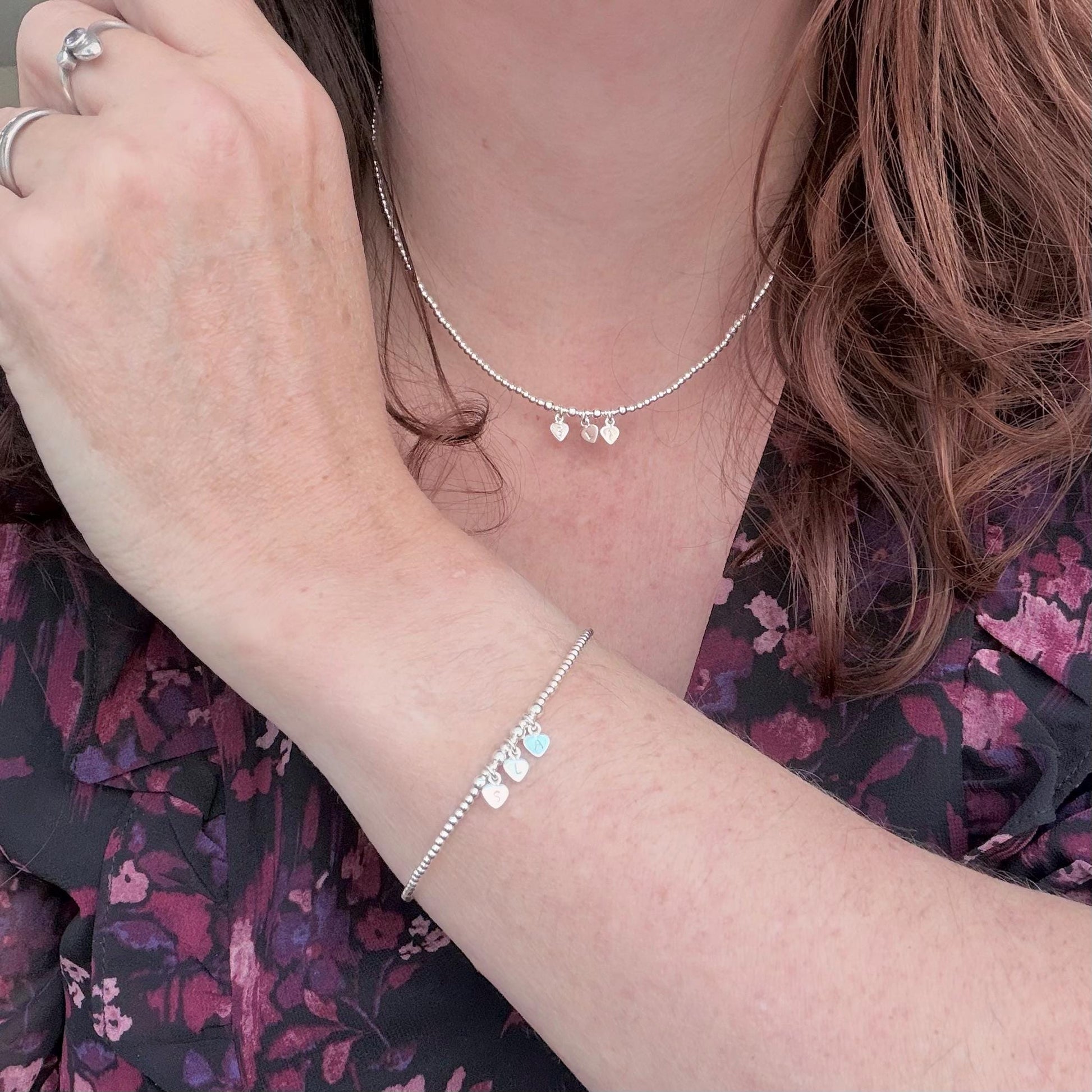 Family Initials Bracelet & Necklace Set in Sterling Silver, Jewellery Set for women for Christmas Birthday or Mothers Day gift