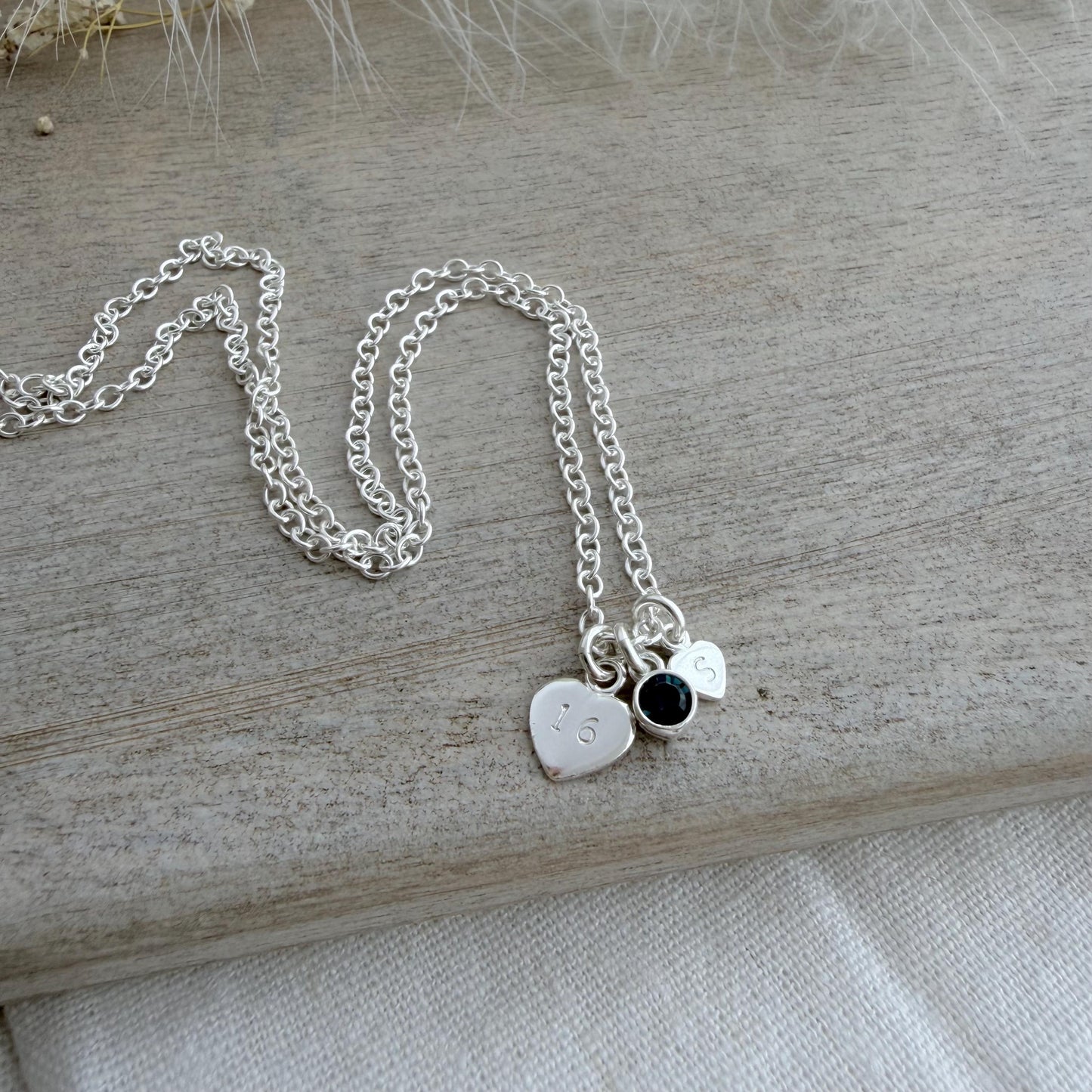 Personalised December Birthstone Necklace in Sterling Silver with Initial & Milestone Age